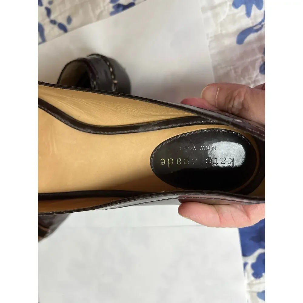 Kate Spade | Women's Sz 6 Patent Leather Lacey Loafer Dk Brown